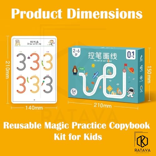 Image of Reusable Magic Tracing Workbook for Kids (Ages 3-8) |Practice Letters, Numbers, Shapes & Lines with Disappearing Ink |Preschool Handwriting & Pen Control Learning Book(64 Page,1 Eraser, 8 Pen)