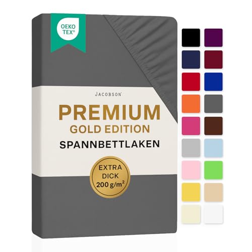 Jacobson Premium Split-Topper Spannbettlaken 200 g/m² Jersey (Split-Topper 180x200-200x200 cm, Anthrazit)