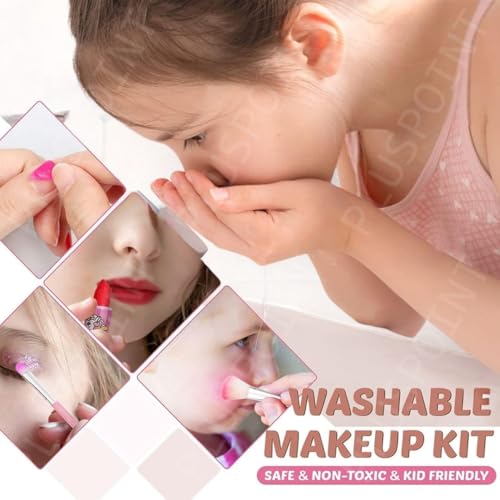 Image of PLUSPOINT Unicorn Makeup Kit for Girl, Washable Makeup Set for Girls, Makeup Set for Kids, Girl Toys Children Play Makeup Kit with Folding Case Birthday Gifts for Girls Age 4 5 6 7 8 Year Old