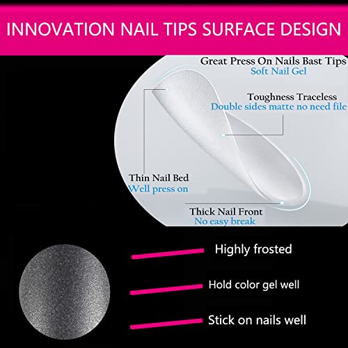 Image of UNA GELLA Full Square Gel Fake Nails Pre-file 120pcs Press On Nails XXL No C Curve Extra Long Nail Tips Clear Long Flat Nail Tips Tapered Square Soft Gel Tips