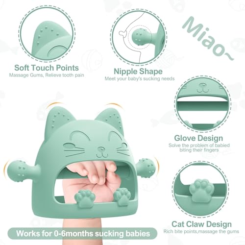 Image of Baby Teething Toys for Babies 0-6 Months,Baby Teether Chew Toys for Teething Relief,Silicone Teething Mitt,Baby Toys 6 to 12 Months,Ideal Baby Shower Gifts for New Moms & Newborn(Cartoon Cat)