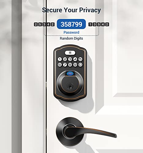 Veise Fingerprint Door Lock With 2 Lever Handles - Keyless Entry Door Lock With Handle, Electronic Keypad Deadbolt Front Door Lock Set, Auto Lock, 1 Touch Locking, Easy Installation, Oil Rubbed Bronze #TOP6
