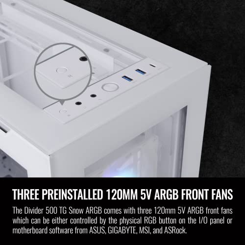 Image of Thermaltake Divider 500 TG White Edition ARGB ATX Mid-Tower Tempered Glass Computer Case with 3 120mm 5V ARGB Front Fans + 1 120mm Standard Rear Fan + 2 Symmetrical Triangular Panels CA-1T4-00M6WN-01