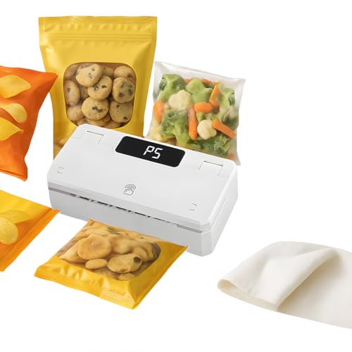 Mini Bag Sealer Heat Seal Machine – 5 Adjustable Modes, 3000mAh USB Rechargeable Battery, Magnetic Attachment, Compact 2-in-1 Sealer and Cutter for Kids’ Snacks, Travel & Kitchen Food Storage (White)