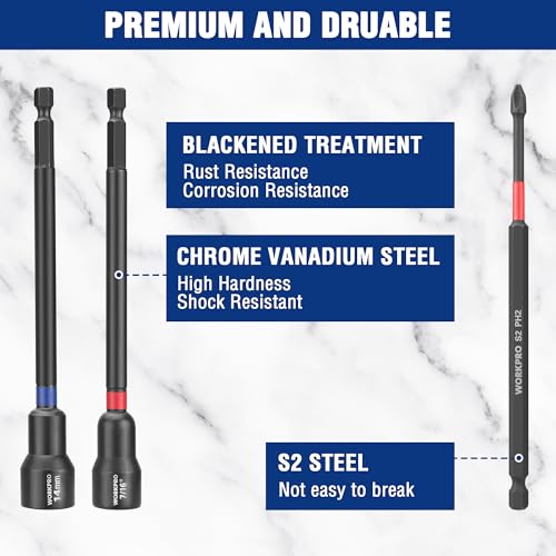 Image of WORKPRO 16-Piece Magnetic Nut Driver Set and Bit, 6 inch Long Nut Drivers, Metric & SAE Nut Drivers for Impact Drill, Long Shank Nut Driver Bits, 1 /4 inchHex Shank, Long Power Bits, PH2, with Sturdy Tool Box