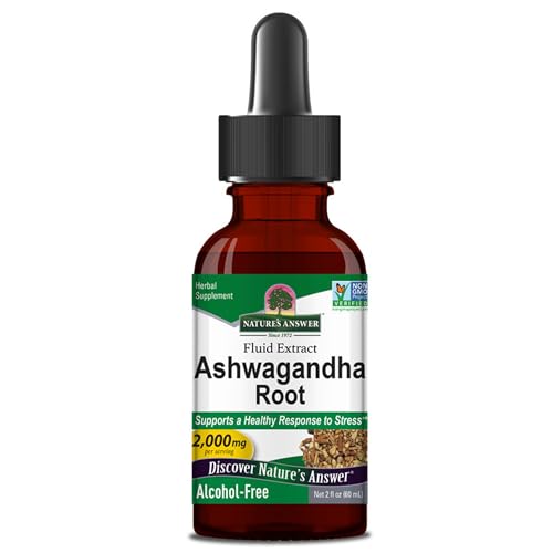 Nature's Answer, Ashwagandha Root, 60ml, 2000mg Ashwagandha-Extrakt je Dosis, Geschmacksneutral, Vegan, Glutenfrei, Sojafrei, GMO frei