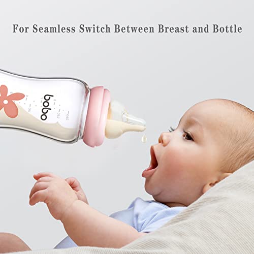 Yohkoh Natural Glass Baby Bottle With Natural Response Nipple, Newborn Anti-Colic Baby Bottle Gift Set, Wide Neck Mushroom Cap Baby Bottles, Clear (8.8Oz (Pack Of 2), Red) #TOP1