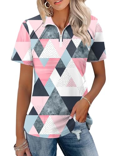 LOMON Argyle Golf Polo Shirts for Women Lightweight Quick Dry