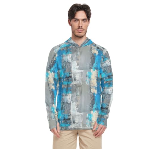 Sweat à capuche UPF 50 homme protection solaire bleu gris abstrait
