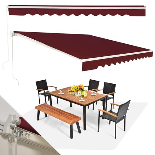 RELAX4LIFE Tenda da Esterno a Bracci Estensibili con Telaio in Alluminio, Tettuccio Resistente al Sole e Impermeabile，Manovella Manuale, Angolazione Regolabile (ROSSO, 360x300 cm)