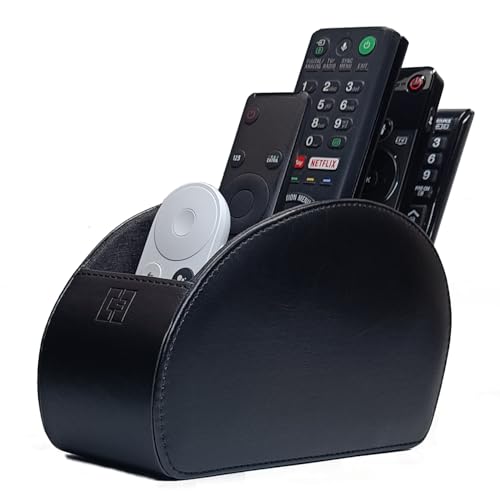 Remote Control Holder with 5 Pockets TV Remote Control Tidy and Organiser, Black PU Leather Living Room and Bedroom Storage Caddy Box CEG-10 by Connected Essentials