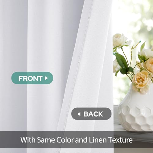 Image of HOMEIDEAS 100% Blackout White Linen Curtains 52W x 63L 2 Panels