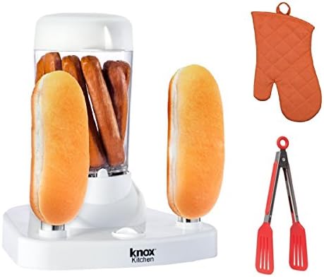 Knox Hot Dog Cooker with 2 Bun Warmers, Nylon Flipper Tongs & Oven Mitt
