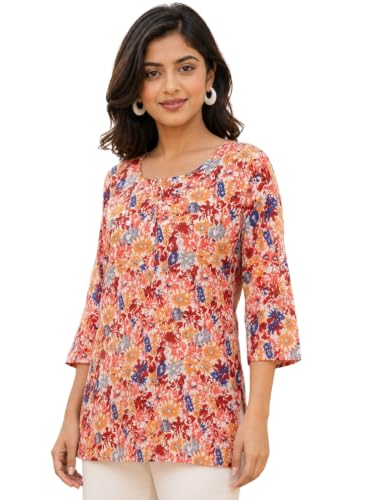 feranoid Chic Printed Short Kurti with Round Neck & 3/4 Sleeves (...