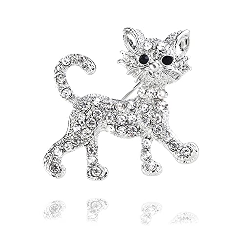 Image of Lovely Crystal Cat Brooch Pin - Sparkling Rhinestone Kitty Brooch Pin for Pet Lovers - Pet Memorial Jewelry