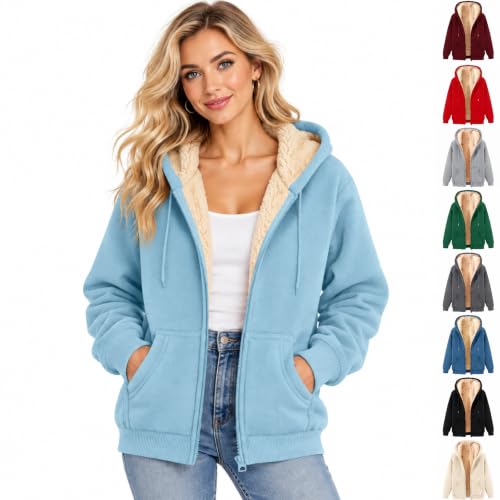 GAHIEDIM Sherpa Jacket Women Fleece Jacket Women Full Zip Up Sherpa Lined Hoodie Fall Winter Fuzzy Coat With Pockets Light Blue Large - image 1