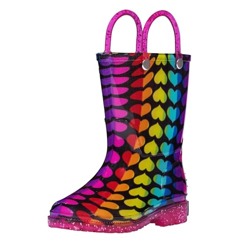 Wildkin Kids Rain Boots for Toddlers Boys & Girls, 100% Water Proof Rain Boots for Kids with Easy Slip-On Handles, Features No-Slip Tread, Ideal for All Seasons, Size 9 (Rainbow Hearts)