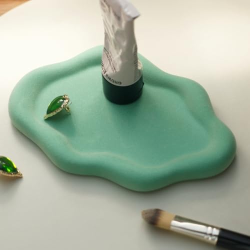 Image of Jewelry Dish Trinket Tray for Women, Ring Dish Holder, Unique Cloud Shape Ceramic Plate Cute Things Vanity Aesthetic Room Decor Mother's Day Birthday (Flocked Green)