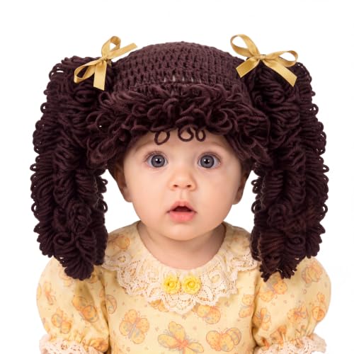 Halloween Cabbage Costume Yarn Wig, Dark Brown 5, Curly Spiral Pigtails