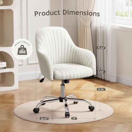Image of Velvet Desk Chair for Home Office, Adjustable Swivel Task Chair Modern Computer Vanity Chairs with Arm Rest for Bedroom Living Room Make-up Room (Beige)