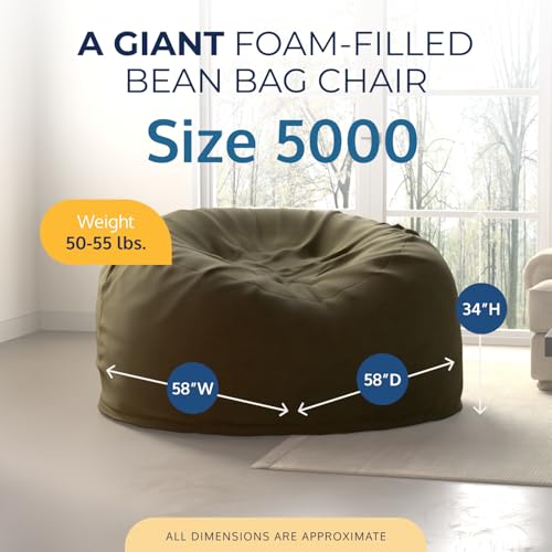 Image of ULTIMATE SACK 5ft Bean Bag Chair, Oversize Bean Bag Chair for Adults, Comfy Chair Bean Bag Couch Lounge Sofa Loveseat Furniture | Olive Suede