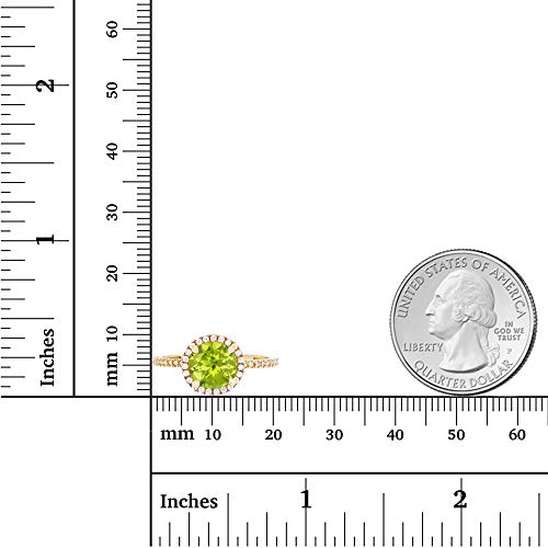 Solid 14K Yellow Gold 7mm Natural Genuine Birthstone & Created White Sapphire Halo Engagement Ring For Women, Size 74