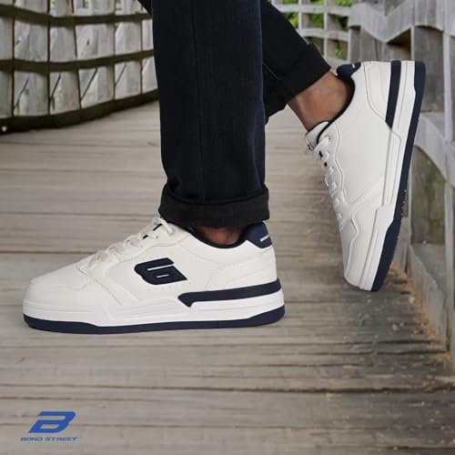 Image of Bond Street Men's White & Green Casual Sneakers | PU Upper Lace-Up Shoes for Men | Lightweight Footwear with Durable PVC Sole | Stylish & Comfortable Men's Fashion Sneakers