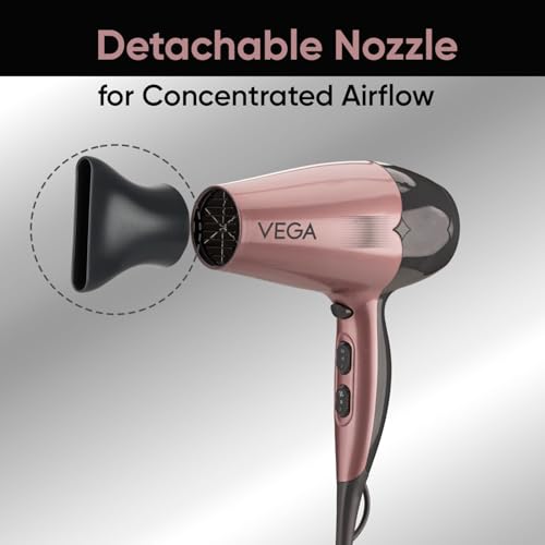 VEGA Go Pro 2100 Watts Professional Hair Dryer With Detachable Nozzle, 2 Speed & 3 Temperature Settings With Cool Shot Button For Salon-Like Blow Dry, Hair Dryer For Men & Women... - Image 4