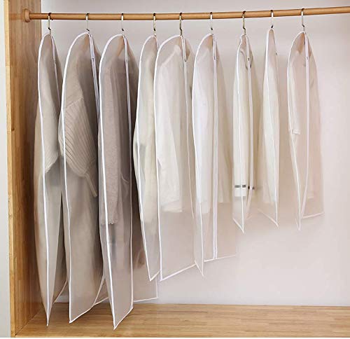 5 Pack Clear Garment Bags for Hanging Clothes with Zippers on Double Sides Dust-Proof Suit Protector Cover Bag