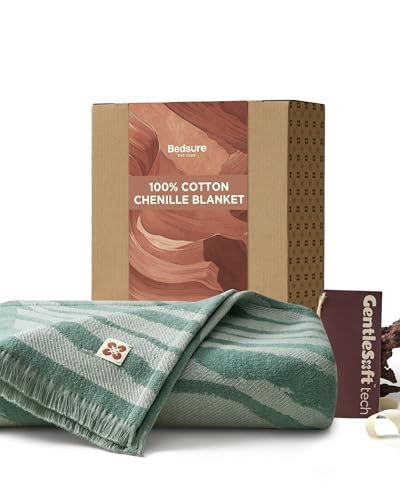 Bedsure 100% Cotton Throw Blanket for Couch - Luxury Aesthetic Woven Textured Blanket Gifts for Women, Cozy and Soft for All Seasons, Home Decor Boho Throw for Sofa, Chair, Sage Green, 50x60 Inches