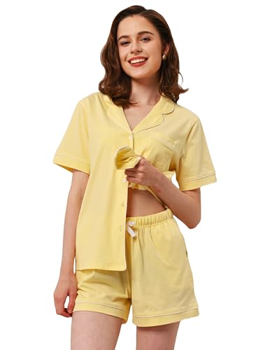 Image of NAP BOUND 100% Cotton Pajamas for Women Sets 2 Pieces Pjs Button short sleeves with Pockets Soft Sleepwear Loungewear XS-XXL