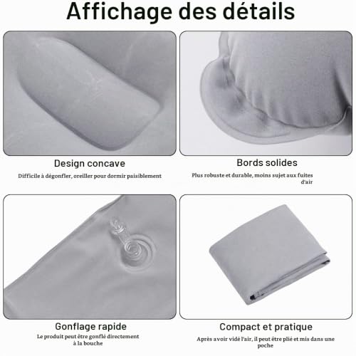 Aoreun Gonflable Oreiller de Camping, 3 x Oreillers de Camping Plage gonflables Portable Coussin d'air Oreiller d'extérieur Oreillers de Camping Plage Compressible Compact pour Randonnee, Bureau – vue 3
