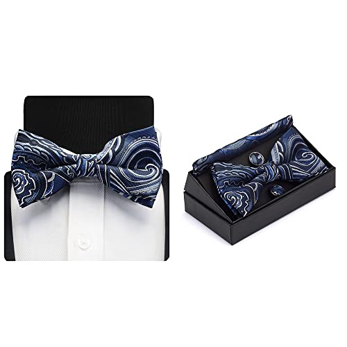 Set masculino de corbata de moño con pañuelo y gemelos miniatura 3