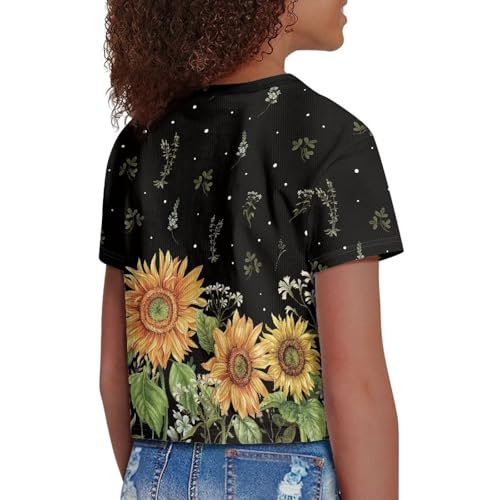 Image of Cute Crop Tops for Girls Short Sleeve Summer T Shirts Fashion Graphic Tees Crew Neck Pullover Tee 5-14 Years
