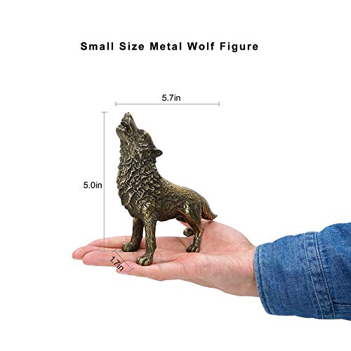 Estatua pequeña de lobo de bronce 5.7 x 1.7 x 5 pulgadas miniatura 2