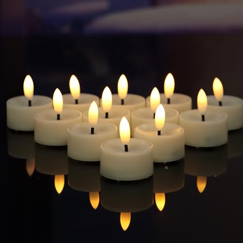 Image of Magiq 12 PCS Flameless LED Tea Lights Flickering White Battery Operated, Electric Fake Tealight Candles Long Lasting for Romantic Night Wedding Birthday Party Valentine's Day Christmas Home Decor