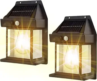 PAGALY Solar Wall Lights Outdoor, 2 Pcs Wireless Dusk to Dawn Porch Lights Fixture, Solar Wall Lantern with 3 Modes & Motion Sensor, Waterproof Exterior Lighting (Single Light, 2)