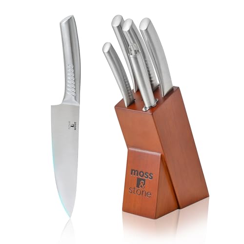 Moss & Stone Professional Kitchen Knife Chef Set, 6 Pcs Small Knife Set With Block, Premium Kitchen...