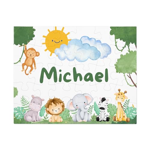 Hiding Place Boutique, Handmade Personalized Safari Animal Child Name Puzzle, Boy Jungle Zoo Chicken Christmas Jigsaw Game, Custom Kid Birthday Girl Fall Elephant Tiger Hippo Giraffe Lion Monkey
