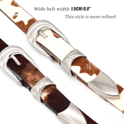 Cow Hair Leather Belt for Women, Pin Buckle Jeans Dress Belt, in Animal Print Trendy Ladies Slim Waistband(25mm)2