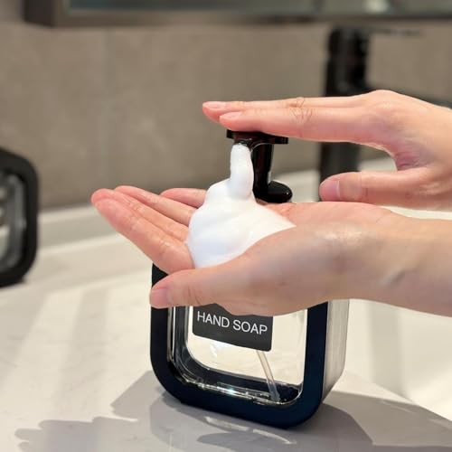Image of Black Foaming Soap Dispenser Bottle - 300ml Refillable Pump Container for Hand Soap, Shampoo, Face Cleanser & More - Modern Square Design for Bathroom, Kitchen, Travel Use 1pc