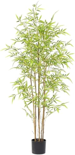 Zvezvia Kunstpflanze Bambus 150cm mit 7 Stamm aus Naturholz, Kunstbaum Groß Künstliche Pflanzen wie echt für Wohnzimmer Wohnung Balkon Büro Innendekoration