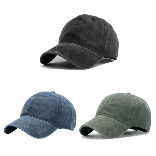 Image of HH HOFNEN Baseball Cap Washed Cotton Unstructured Vintage Hat for Men Women | Unisex Sports Ball Caps Sun Protection Adjustable Outdoor Curved-Brim Dad Hat Classic Plain Cap