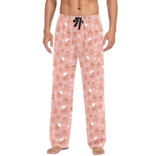 Mens Cotton Pajama Pants Sleep Lounge Pj Bottoms Sleepwear with Pockets Drawstring S House Love2