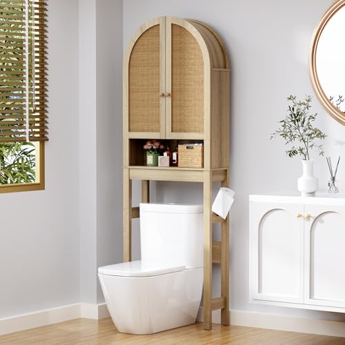 BONITURE Over The Toilet Storage Cabinet, 23.7”W Modern Storage Cabinet Over Toilet with Rattan...