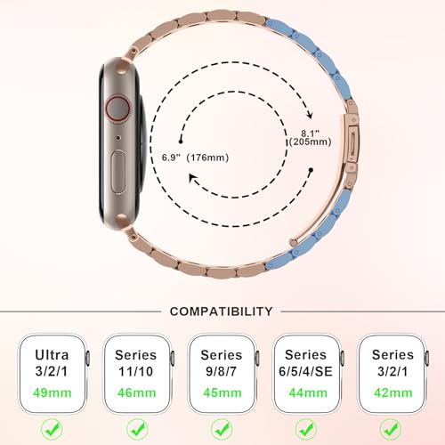 Image of Anlinser Bands Compatible with Apple Watch Band 49mm 46mm 45mm 44mm 42mm, Women Slim Stainless Steel Metal Strap for iWatch Ultra 2 Series 10 9 8 7 6 5 4 3 2 1 SE (Rose Gold)