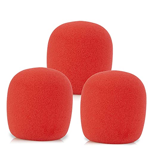 LEFXMOPHY SM58 Pop Filter，Mic Foam Replacement for Shure SM58 SM48 Vocal Microphone Windscreen, Red Noise-Cancellation Windsock Cover 3-Pack