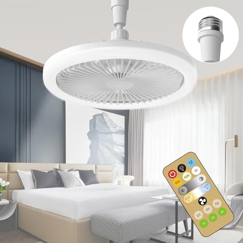 Ceiling Fan with Lights,Small Ceiling Fan with Remote,10-inch Bladeless Fans Dimmable LED Lights,White