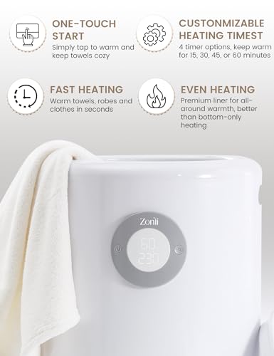 ZonLi Large Towel Warmer for Bathroom and Spa - Auto Shut-Off, Adjustable Timer, Fits 2 Oversized Towels and Blankets
