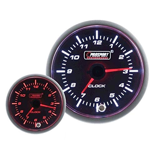 Prosport Performance 52mm Premium Series Analog Clock Gauge Amber White Display | Automotive Dashboard Instrument Panel Time Meter | Interior Upgrade for Custom Builds